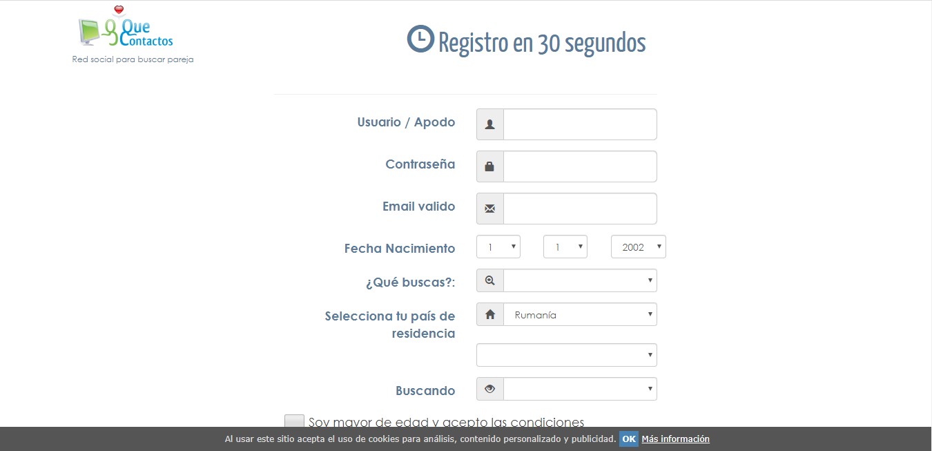 registration process on a Que Contactos