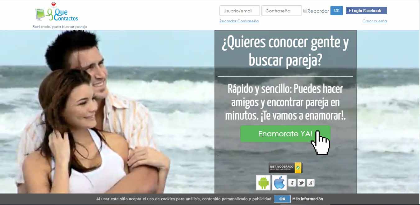 homepage of QueContactos dating website