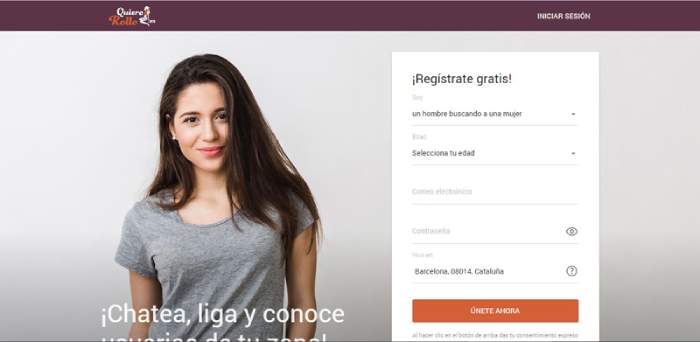 screenshot of registration on a QuieroRollo dating site