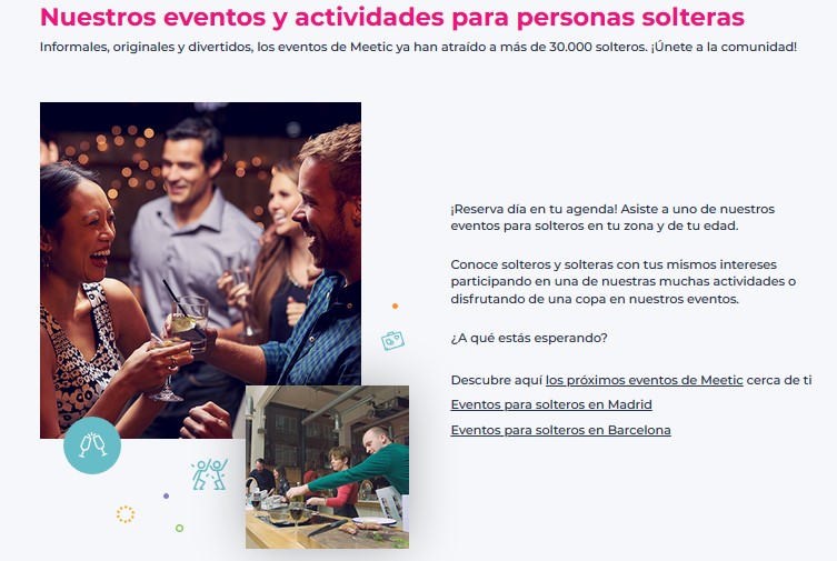 screenshot of meetic events' section on