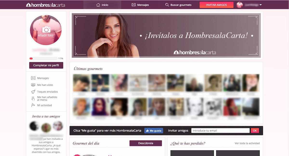 screenshot of the homepage of the Hombres a la carta dating site
