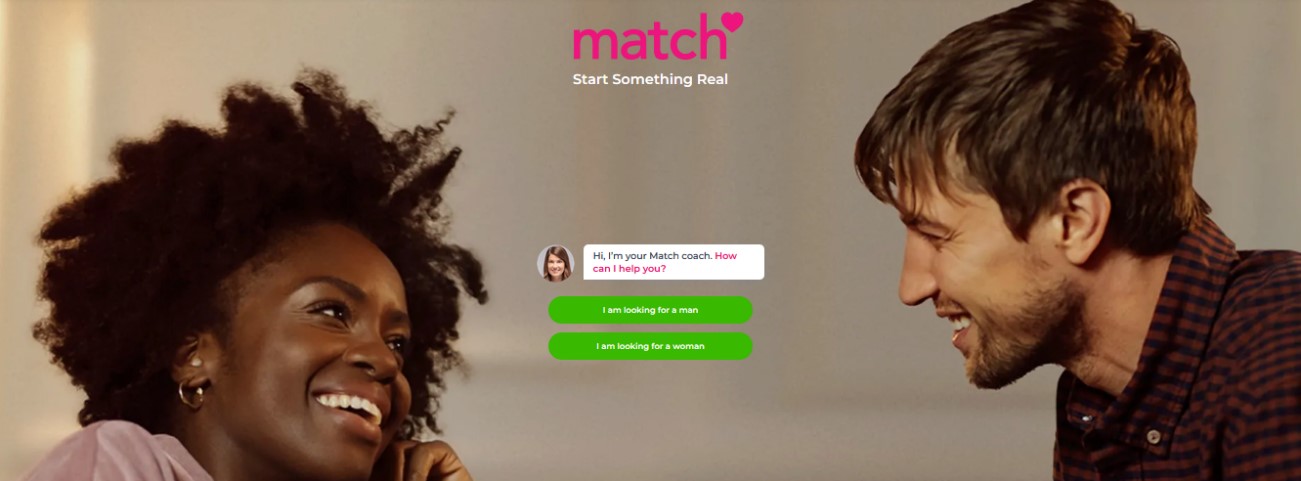 homepage of a match dating site