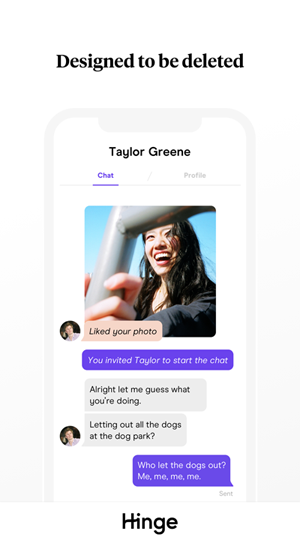 screenshot of hinge dating mobile chating