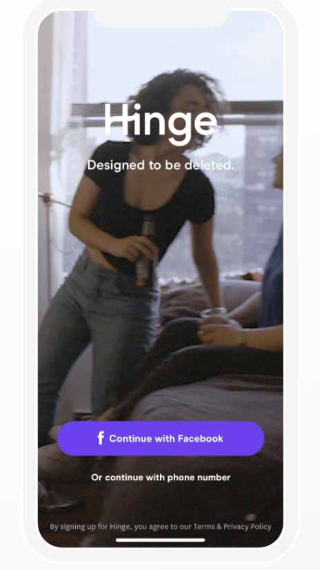 screenshot of hinge dating mobile signing up