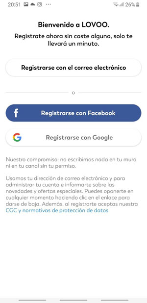 exemple of mobile registration in Lovoo website