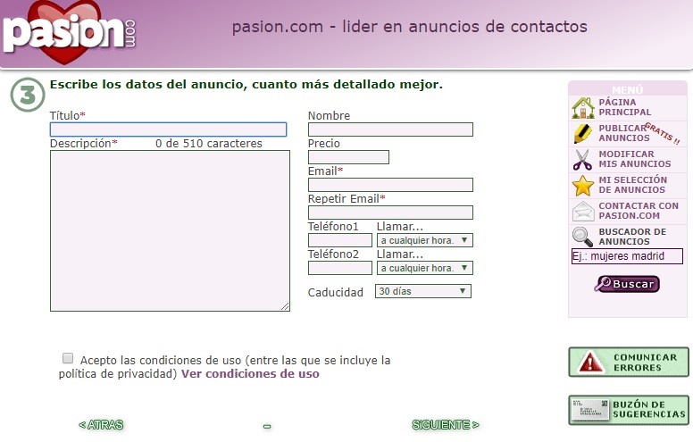 screenshot of registration page on a passion.com dating website