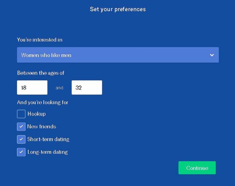 screenshot of okcupid dating site's preferences settings