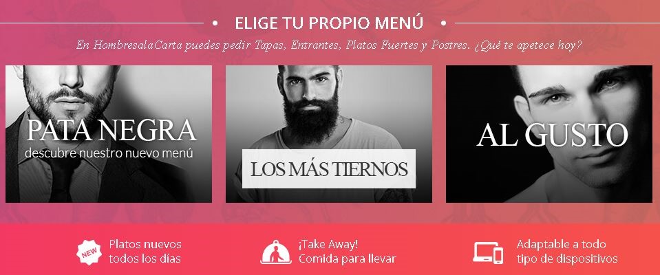 Hombres a la carta dating site menu selection screenshot