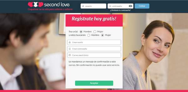 exemple of registration at second love dating website